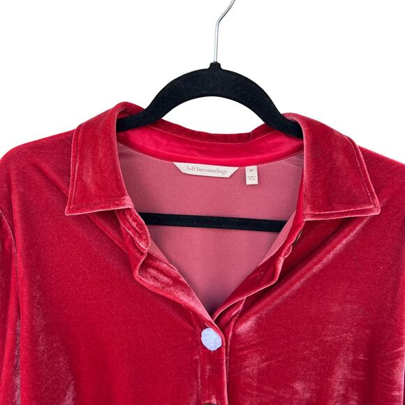 NWOT Soft Surroundings Red Velvet Button-Up Shirt Mixed Buttons Long Sleeve M - Picture 4 of 11